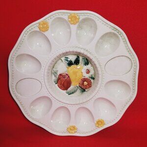 Deviled Egg Plate Serving Platter Tray Fruit Floral Center